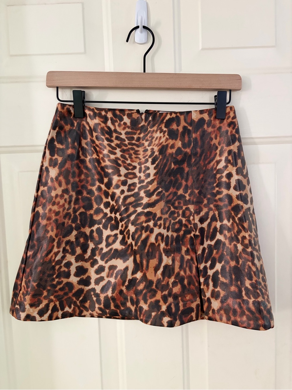 Maeve Leopard-Print Mini Skirt - Brown Multi Faux Leather NEW